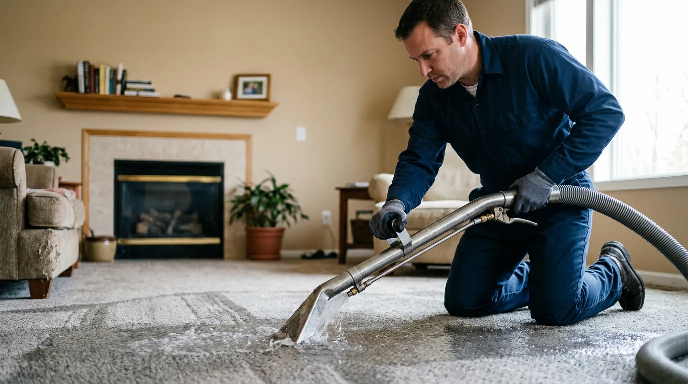 Water damage restoration technician working near Dougherty, IA